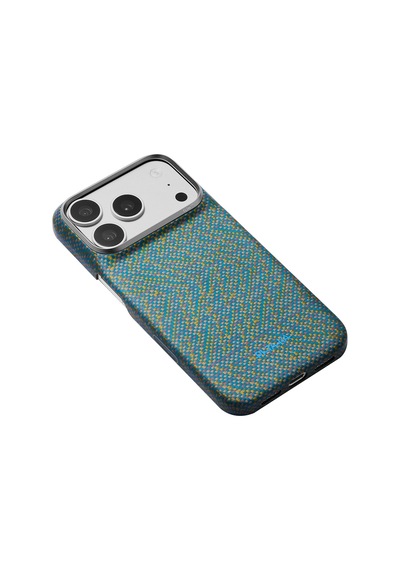 Apple Uyumlu iPhone 18 Pro Max Kılıf M-safe Özellikli Aramid Karbon Fiber Wind Over Wheat Serisi Kapak Mavi