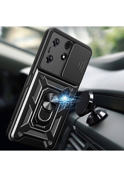 Nourthkiingdom Tecno Spark 10 Pro Kılıf Magnetik Standlı Kamera Korumalı Nrtk Sürgülü Vega Kapak - Siyah Siyah