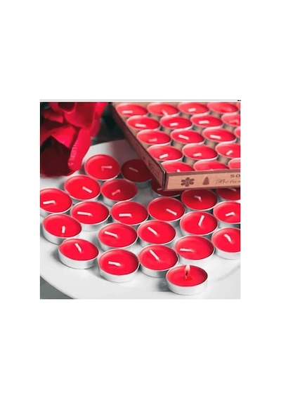 Kırmızı Dekoratif Kokusuz Tealight Mum Tea Light Mum 50 Adet Mum & Kandil Kırmızı