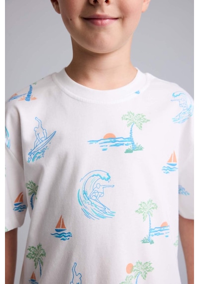Defacto Regular Fıt Elastik Bel Desenli 2li Bej Pijama Takımı Erkek Çocuk H5396a826hser83 Ekru-er83