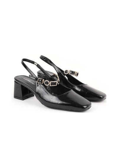 Libero L085.k2675 Taşlı Toka Detaylı Rugan Slingback Kalın Topuklu Kadın Ayakkabı Siyah