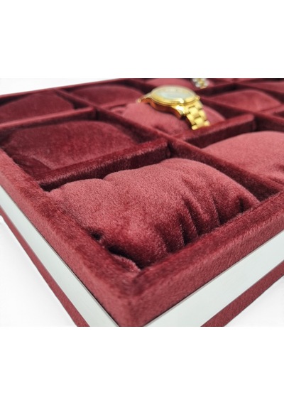 12'li Saat Tablası Saat Düzenleyici Bordo Bordo Yastıklı Gümüş Desenli