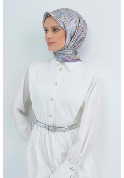 Armine Tivil Saf İpek Eşarp 9533 - 02 Lila Sarı Soyut Desen Lila