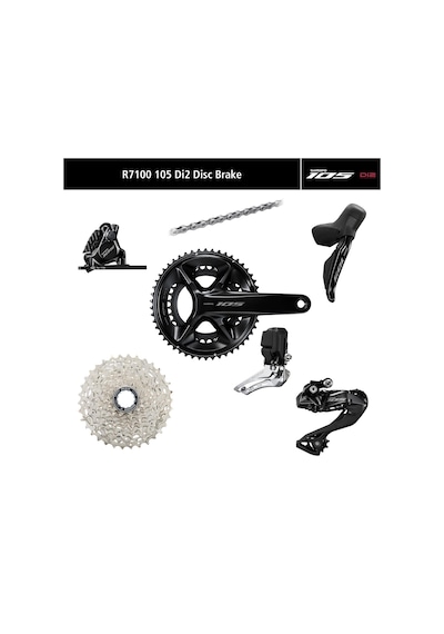 Shimano 105 R7100 Di2 Disk Fren Grupset 12 Vites 50/34t 170mm Siyah