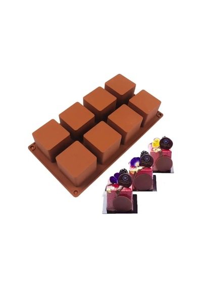 Silikon Kare Kavite Küp Dondurma Muffin Cupcake Kalıbı Çikolata Kalıbı 8'li Goldcakes