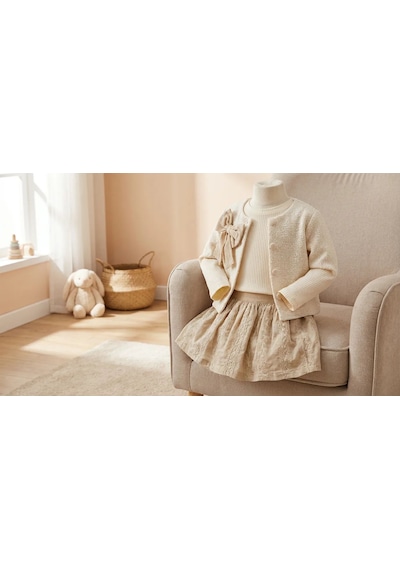 Baby Rose Kız Bebek Bayramlık Elbise Takımı Fiyonklu Hırkalı Krem Renk Özel Gün Kombini Krem Baby Rose Kız Bebek Bayramlık Elbise Takımı Fiyonklu Hırkalı Krem Renk Özel Gün Kombini Krem