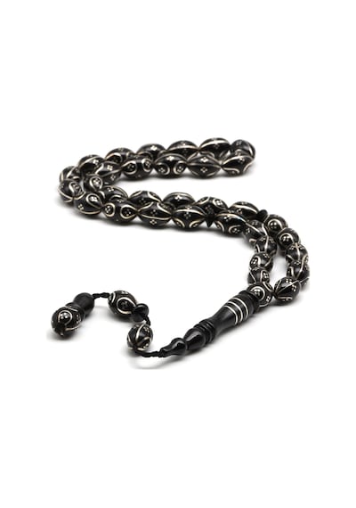 Gümüş İşlemeli Erzurum Oltu Tesbih 6 X 10 Mm. Arpa Kesim - T-1916