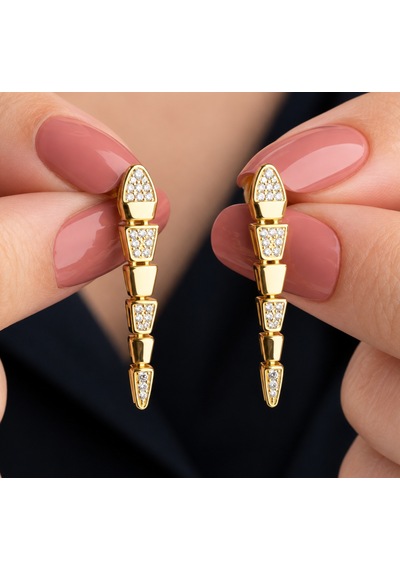 Gümüş Gold Zirkon Taşlı Yılan Kadın Küpe