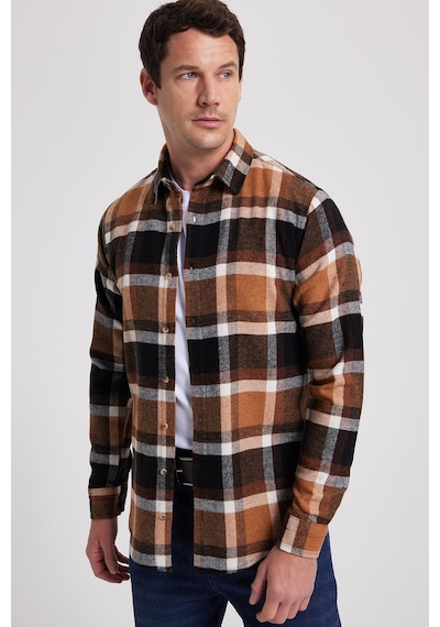 Tudors Erkek Slim Fit Dar Kesim Kareli Kışlık Oduncu Gömlek-42368 Çok Renkli