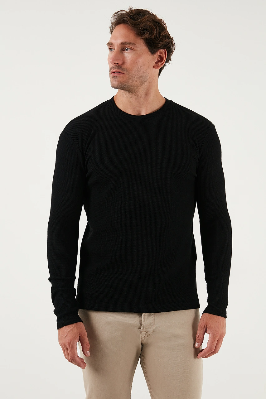 Buratti Pamuklu Bisiklet Yaka Slim Fit Basic Erkek Sweat 5905073S2 Siyah-Açık Haki