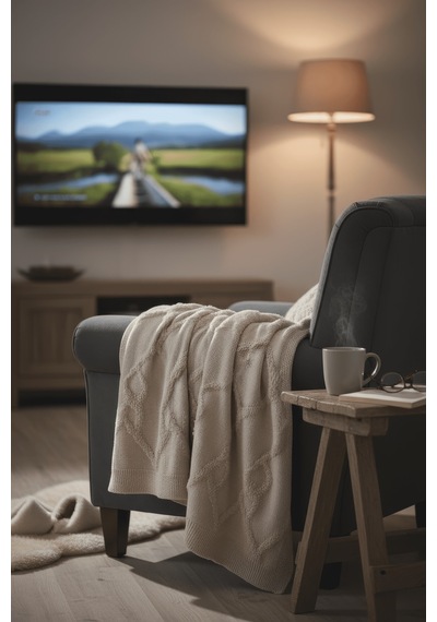 Yumuşak Örgü Battaniye Elmas 130x170 Cm Vizon Tek Kişilik Tv Battaniyesi Dekoratif Ve Hafif Vizon