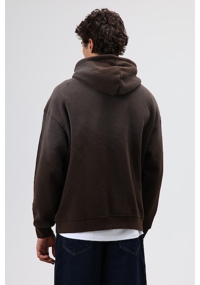 Vamos Oversize Nakış Detaylı Hoodie Kahve