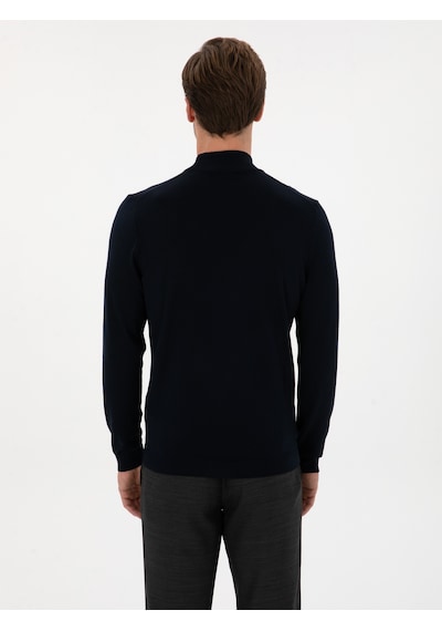 Cacharel Lacivert Slim Fit Yün Karışımlı Yarım Balıkçı Basic Triko Kazak