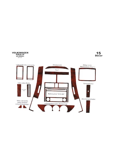 Volkswagen Polo Uyumlu Torpido Kaplama 2005-2009 15 Parça Maun