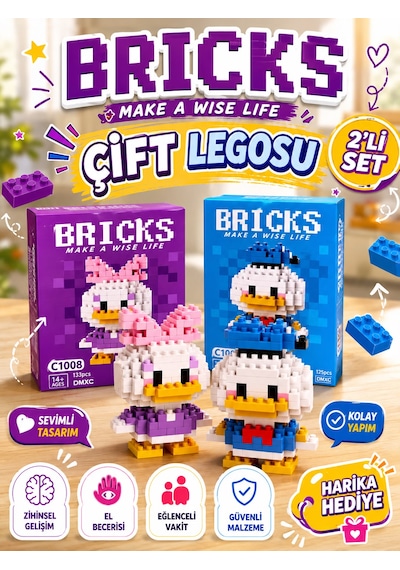 Bricks Koleksiyonluk Figür - Sevgiliye Hediye Donald Duck Ve Daisy Duck
