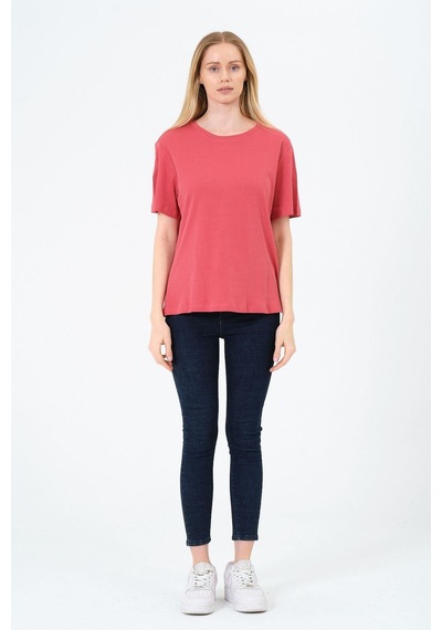 Kadın Bisiklet Yaka Kısa Kollu Basic T-shirt - İnterlok Kumaş Çok Renkli