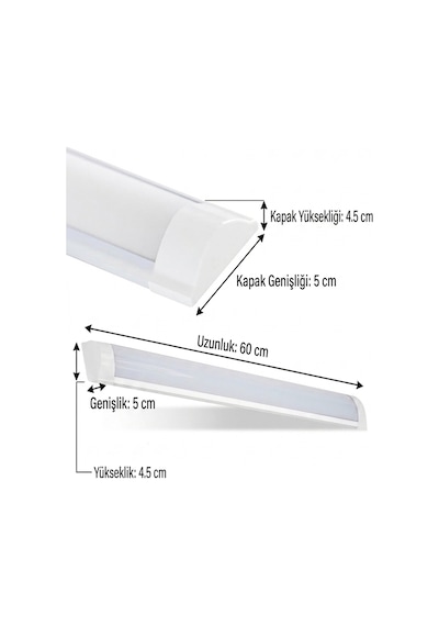 60 Cm 20 Watt Yatay Led Bant Armatür-trafolu Beyaz Işık-2 Adettir Beyaz