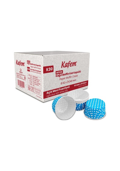 Kafem Muffin Kek Kapsülü Açık Mavi Puantiye Büyük Boy 50li X 30 Paket Koli - K30 mavi