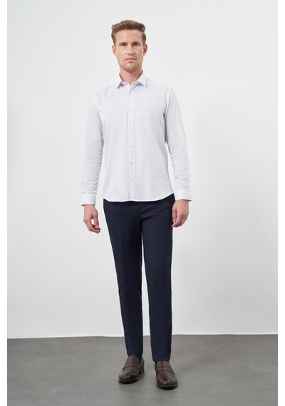 İmza Beyaz Uzun Kol Çizgili Desen Gabardin Sert Yaka Cepsiz Pamuklu Classic Slim Fit Gömlek 1004245205 Duman Beyaz