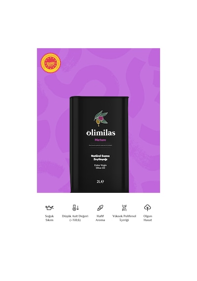 Olimilas Natürel Sızma Soğuk Sıkım Zeytinyağı 2 L 0,6 Asit Yeni Hasat Milas Yöresi