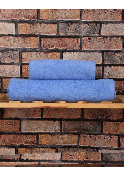 2 Parça %100 Pamuklu Soft Lüx Banyo Havlu Seti Mavi Çok Renkli