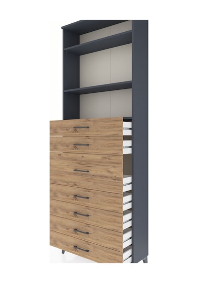 Arges Dolap 3 Raflı 7 Çekmeceli 88x30x243 Antrasit-çam Antrasit