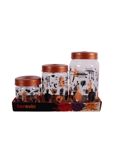 Herevin 139357-810 Desenli Kavanoz Seti 3'lü 425-660-1000 Ml Bakır