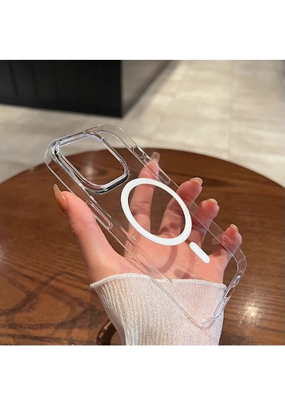 Apple Uyumlu iPhone 15 Pro Max Kılıf Sararmaz Sert Şeffaf Magsafe Özellikli