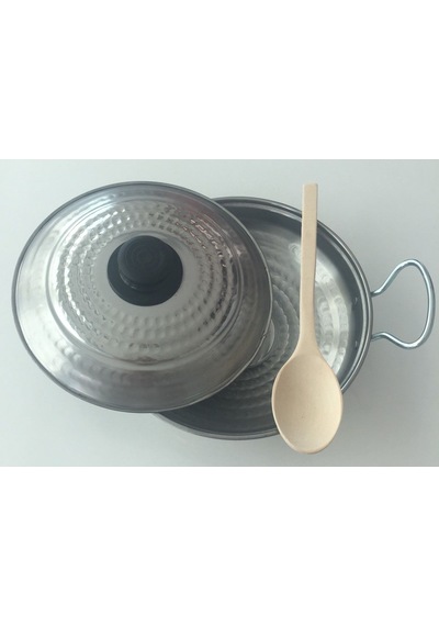 Kapaklı Paslanmaz Kavurma Sacı - Krom Çelik 3 No 35 CM + Ahşap Kaşık
