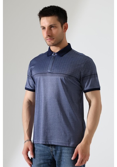 Rıbana Classıc Fermuar Detaylı Desenli Pamuklu Polo Yaka T-shirt Füme