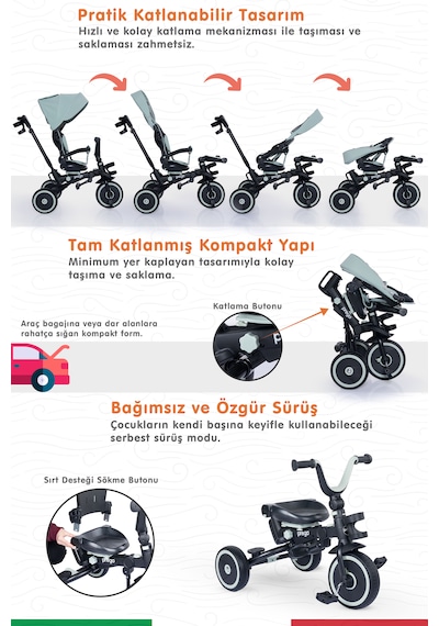 Prego Happy Dino Plus 360 Tamamen Katlanabilir Çocuk Bisikleti