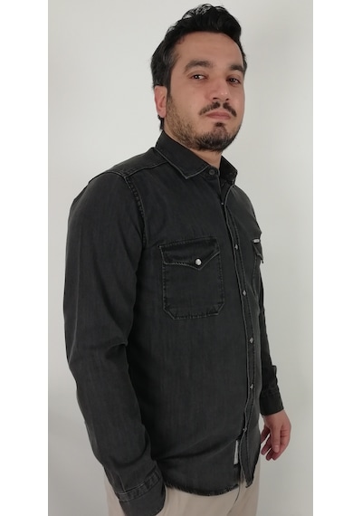 Tousus Slim Fit Kot Erkek Gömlek Slm-2006-tss Gri