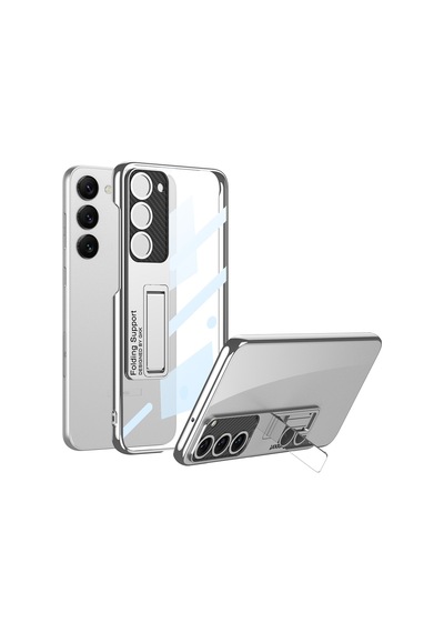 Galaxy S23 Plus Kılıf Kamera Korumalı Şeffaf Tasarımlı Zore Standlı Kılıf