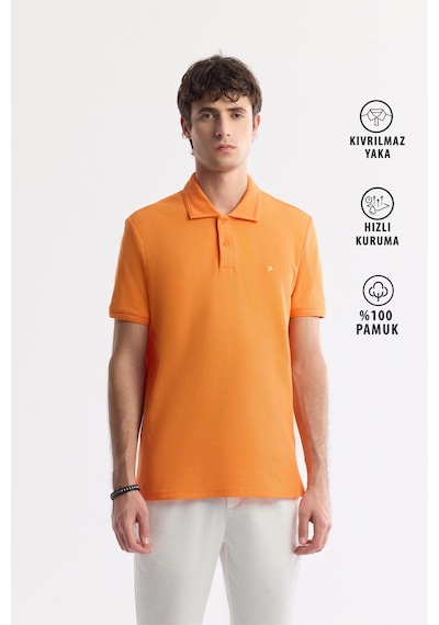 Avva Erkek Turuncu Kıvrılmaz Polo Yaka %100 Pamuk Basic Regular Fit T-shirt B001032