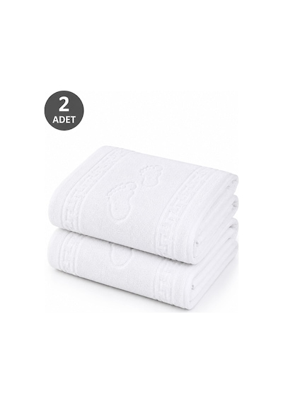 2 Li Ayak İzli Banyo Paspas 100 Pamuklu Ayak Havlusu 50x70 Cm Beyaz