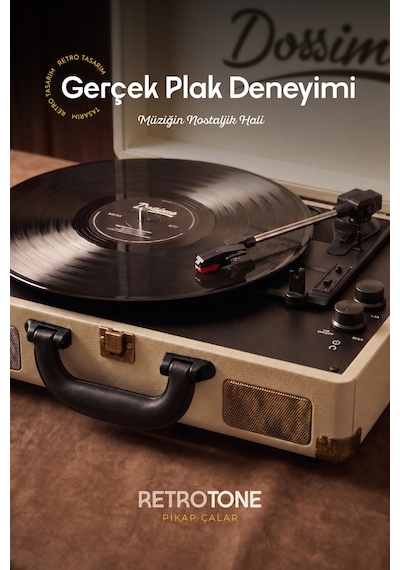 Dossimo Retrotone Bt+aux+usb Destekli Yedek İğneli Krem Pikap Çalar Ds-r100