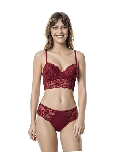 Godewo Burgundy Dolgulu Büstiyer Takım Bordo