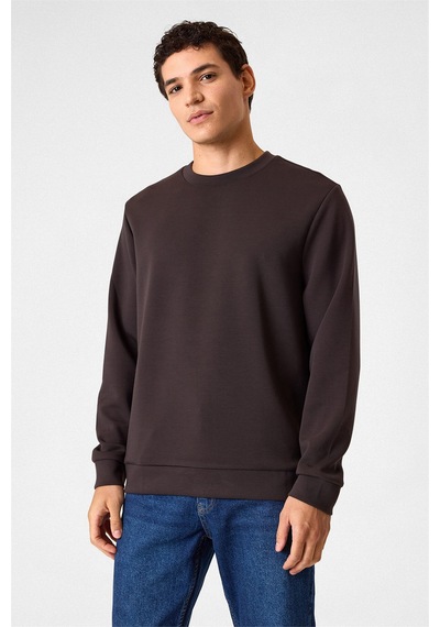 Backandbond Regular Fit Bisiklet Yaka Kahverengi Sweatshirt Koyu Kahverengi