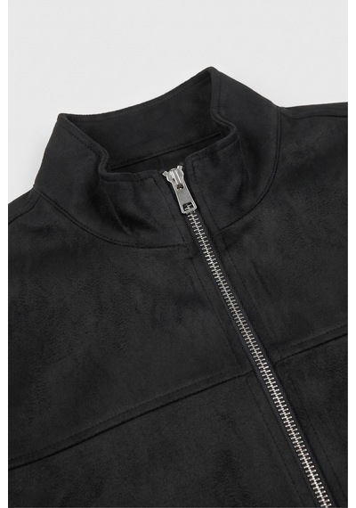 Baselco Dik Yaka Slim Fit Mevsimlik Süet Ceket Siyah