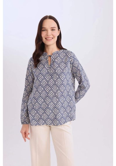 DeFacto Regular Fit Bağcıklı Yaka Desenli Uzun Kollu Bluz N1809AZ25SPIN247