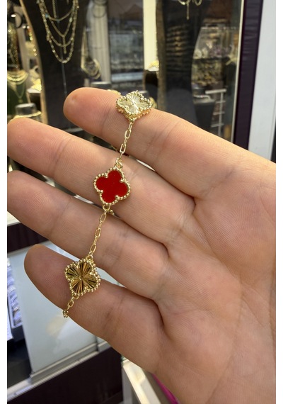 Kırmızı Taşlı Yonca Bileklik