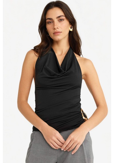 Defacto Regular Fit Halter Yaka Toka Detaylı Bluz G0468ax25aubk81 Siyah
