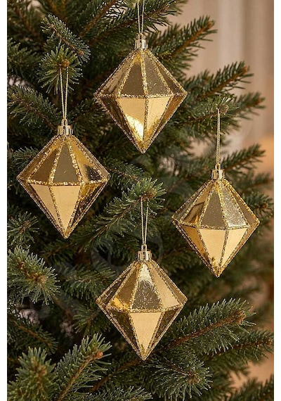 Yılbaşı Ağacı Süsü Gold Elmas 12 Cm 4lü Diğer