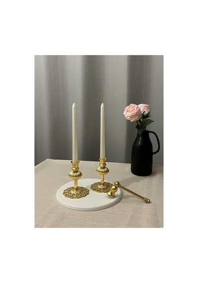 Ladıes 2'li Gold Rengi Şamdan & Dekoratif Mum Söndürücü Obje Seti Gold - 815037726 Gold