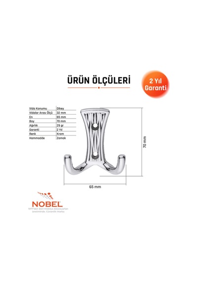 Emet Askı, Metal Vestiyer Askısı, 29 Gr, Dolap Ve Duvar Askılığı, Krom Vidalı