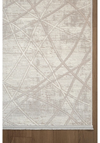 Arya A02304 Krem Bej Halı Akrilik Dekoratif Çizgili Modern Desen Yumuşak Tozuaz Salon Halısı-1155 Krem - Bej