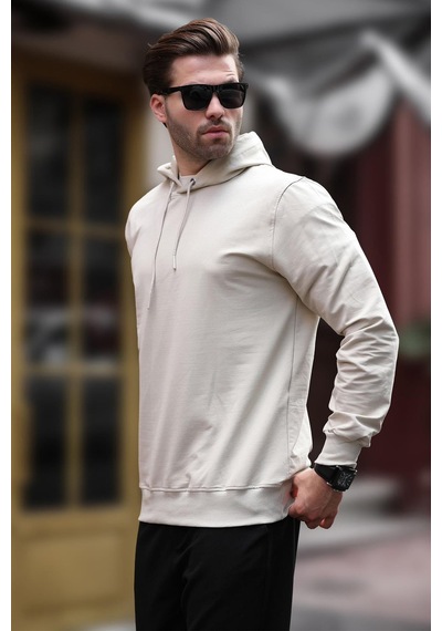 Madmext Bej Kapüşonlu Erkek Sweatshirt 7069 Bej