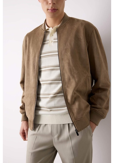DeFacto Slim Fit Süet Bomber Mont Ceket Dar Kesim Kolej Yaka Fermuarlı Çift Cepli Mevsimlik Baharlık Hafif A3866AX25SPBN297