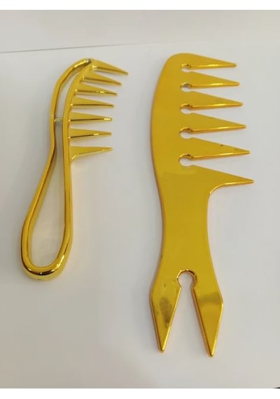Smp Wax Tarağı 2'li Gold Set Saç Şekillendirici Tarak Berber Salon Tarakları 0
