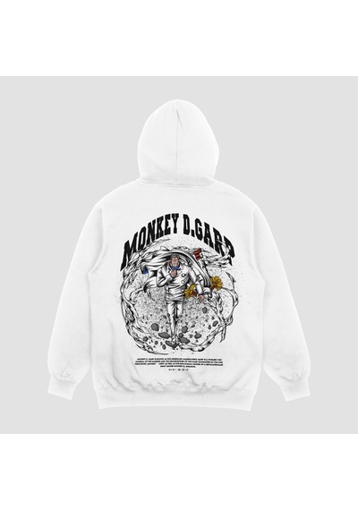 Unisex Beyaz Garp Baskılı Hoodie Oversize Kapşonlu Sweatshirt Beyaz